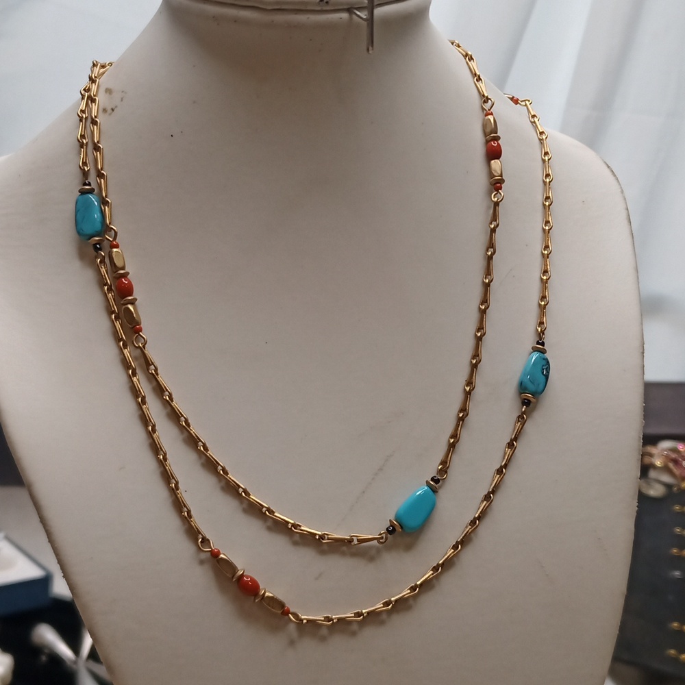 Vintage NR Avon long necklace Turquoise and Coral color beads
